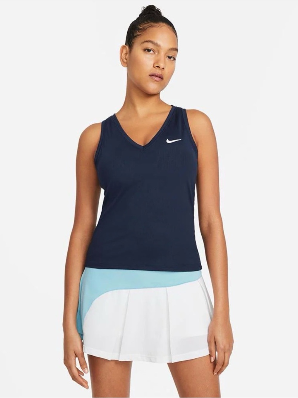 Nike Women's Navy V-Neck Performance Tank with White Swoosh